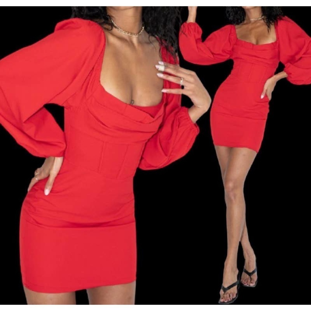 Princess Polly LILLIE Long Sleeve Mini Dress Red Size 10